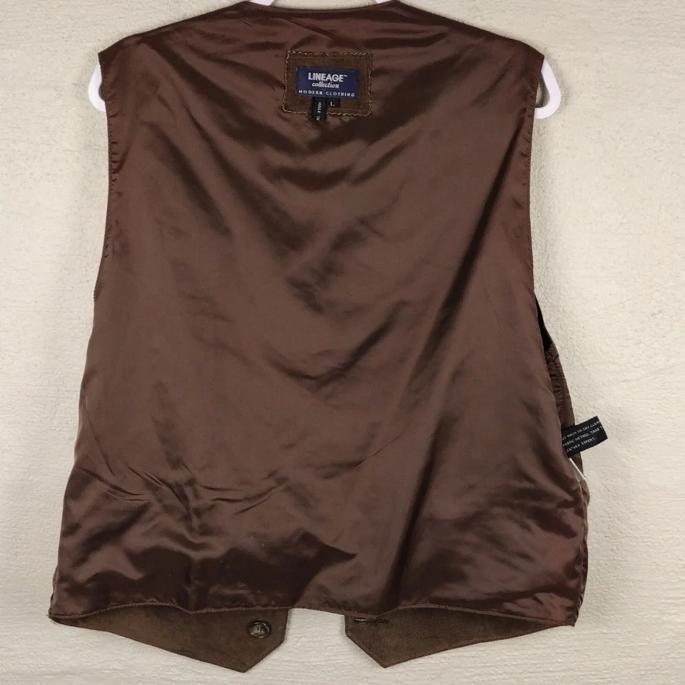 Lineage Vintage Brown Suede Leather V-Neck Sleeveless Button Front Casual Vest